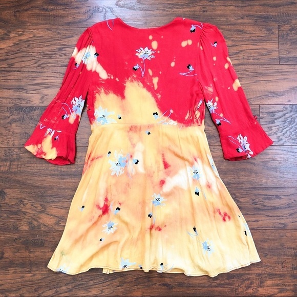Free People • Time On My Side dress mini floral wrap red yellow crepe tie dye - Picture 12 of 14
